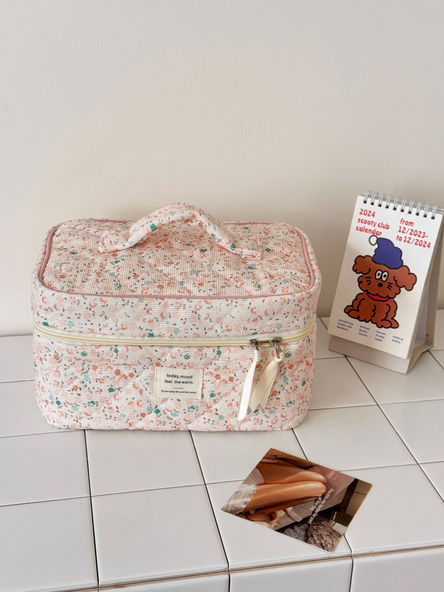 Chic Floral Corduroy Makeup Bag Stylish Portable Storage