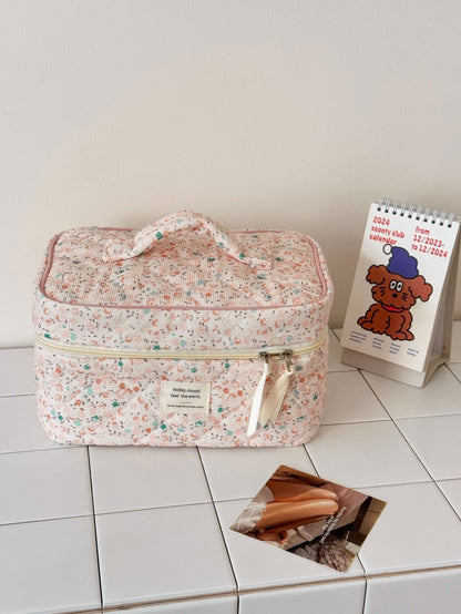 Chic Floral Corduroy Makeup Bag Stylish Portable Storage