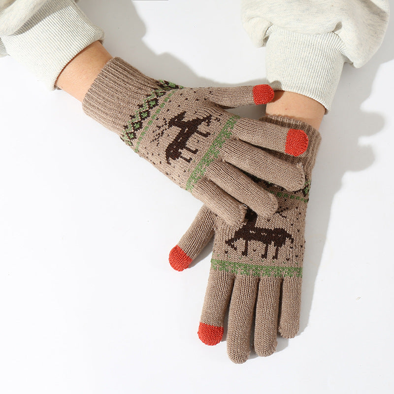 Touch Screen Cute Deer Fleece Lined Thermal Gloves for Men and Women