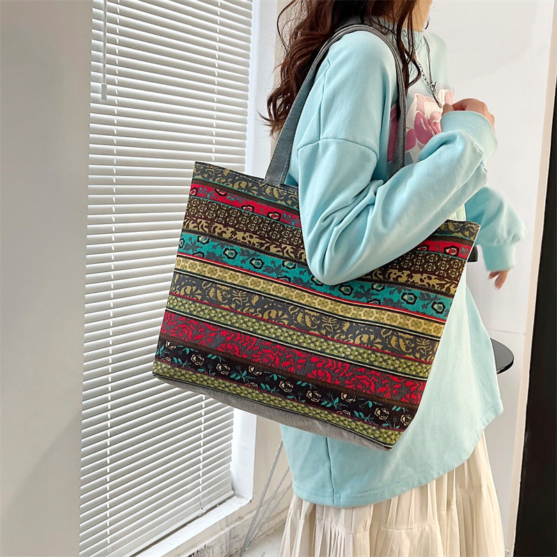 Canvas Tote Bag Vintage Style Printed Shoulder Bag