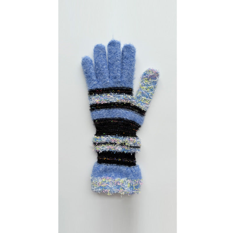 Striped Knit Fingerless Gloves For Women - Warm & Stylish