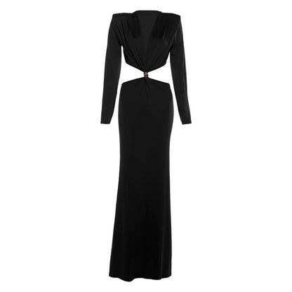 Slim Fit V Neck Long Sleeve Bodycon Dress