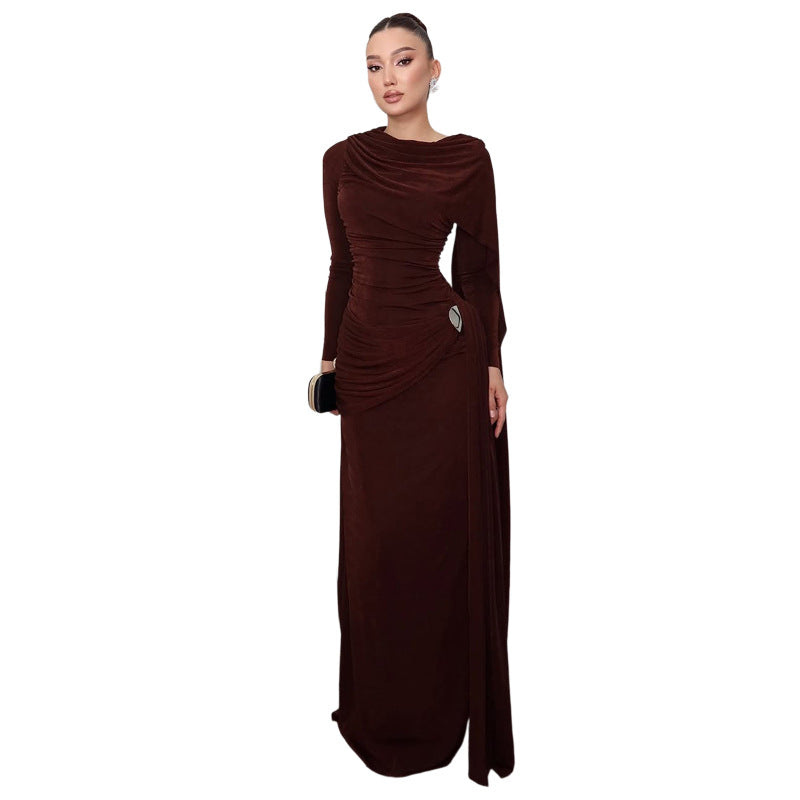 Solid Color A-Line Maxi Dress With Ruffled Ties