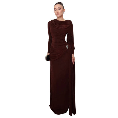 Solid Color A-Line Maxi Dress With Ruffled Ties