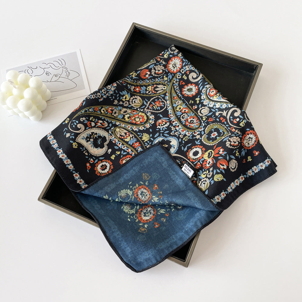 Elegant Flower Print Long Satin Scarf