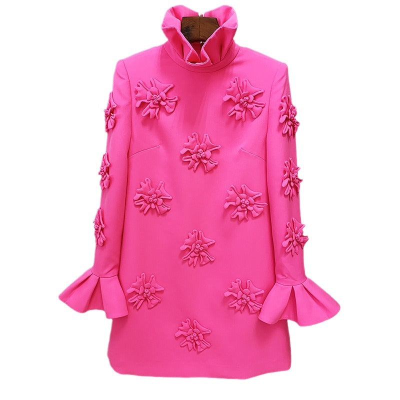 Fashionable A-Line Dress With 3D Floral Details