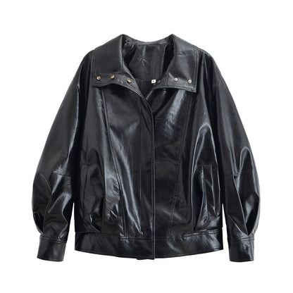 Cool Lapel Pleated Leather Jackey