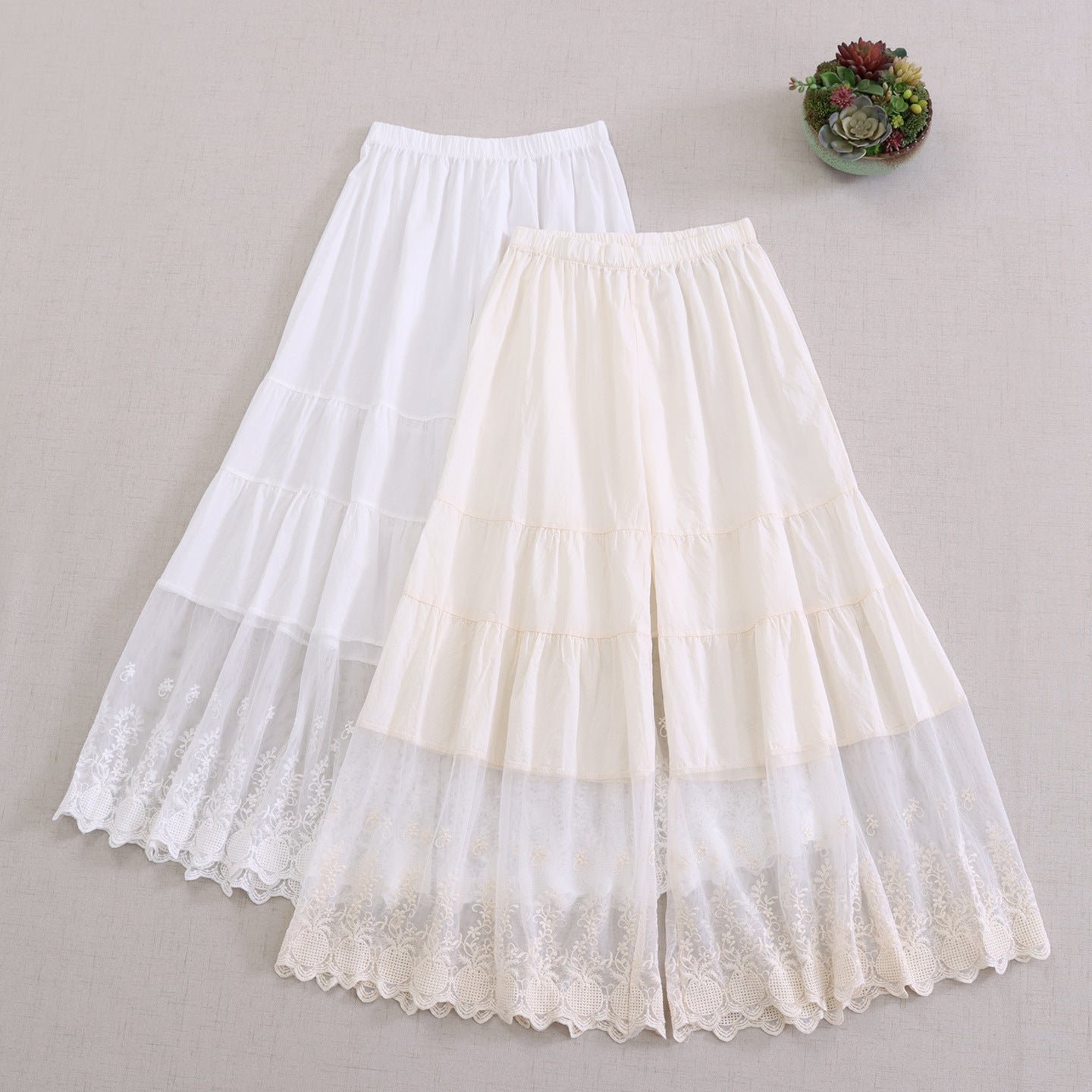 Sweet Elegant Lace Panel Wide Leg Trousers for Women
