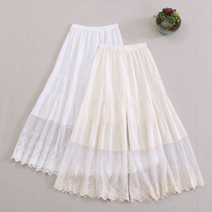 Sweet Elegant Lace Panel Wide Leg Trousers for Women