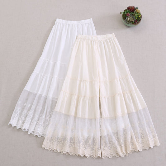 Sweet Elegant Lace Panel Wide Leg Trousers for Women