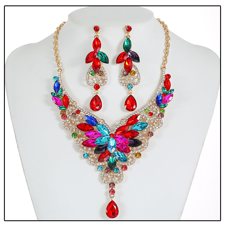 Vintage-Inspired Statement Crystal Gem Necklace Set for Women