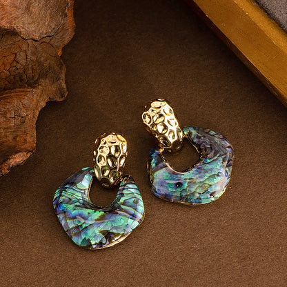 Trendy Geometric Abalone Shell Earrings With Silver Needle