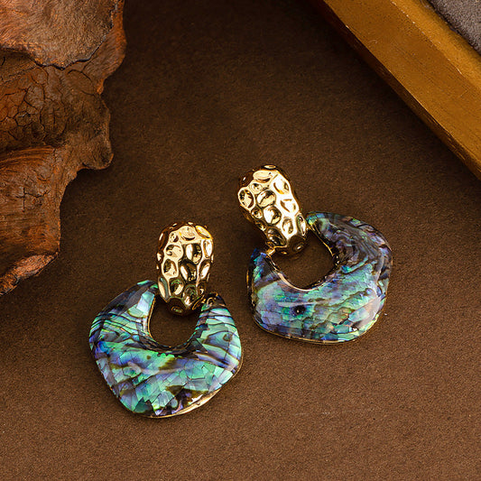 Trendy Geometric Abalone Shell Earrings With Silver Needle