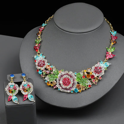 Exaggerated Rose Flower Necklace and Earring Set for Women