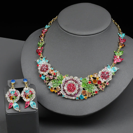 Exaggerated Rose Flower Necklace and Earring Set for Women