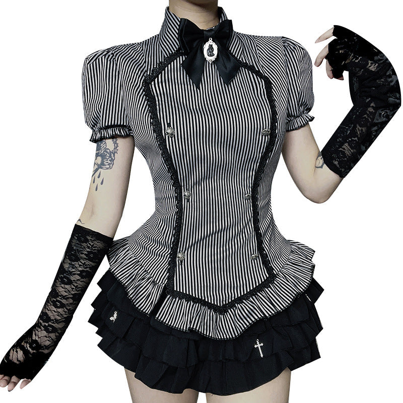Gothic College Style Short Sleeve Shirt Dark Aesthetic