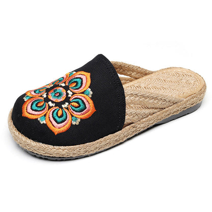 Creative Rural Retro Ethnic Style Embroidered Slippers Women Multicolor Soft And Comfortable Sandals