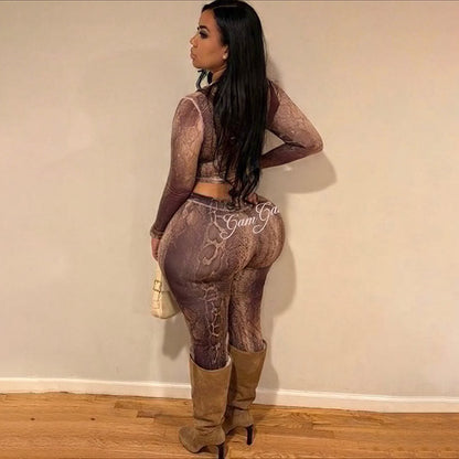 Trendy Print Cardigan & High Waist Leggings Set