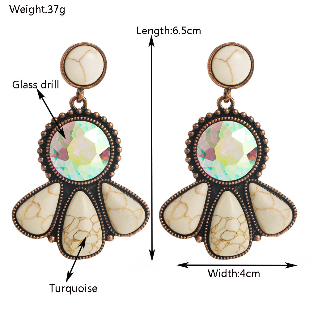 Fashion Vintage Bohemian Turquoise Earrings Stylish Floral Design