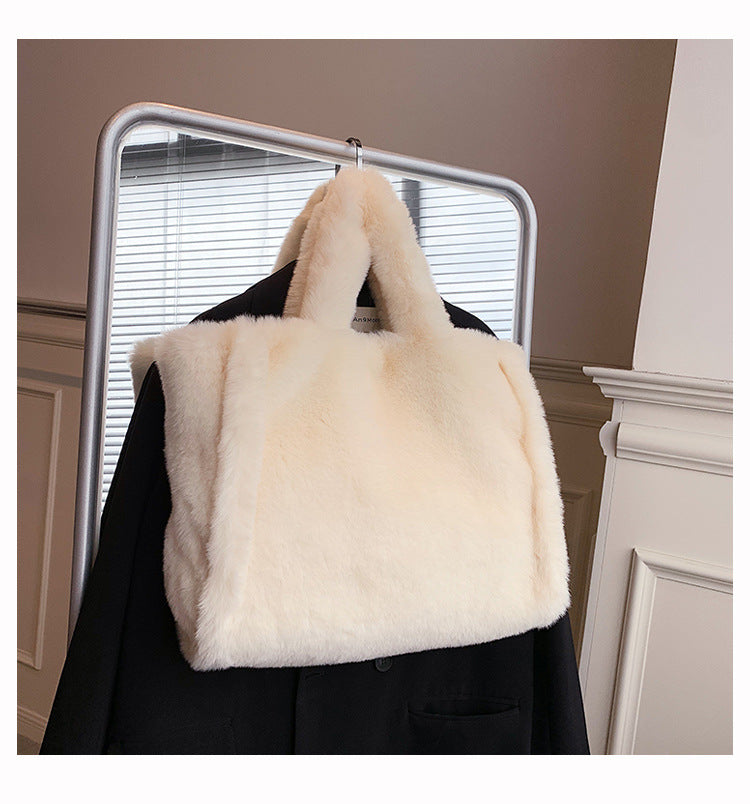 Winter Plush Tote Bag Trendy Large Capacity Shoulder Crossbody Handbag