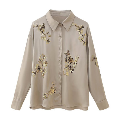Sequin Embroidered Casual Shirt Pants Set