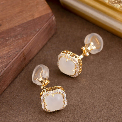 Elegant Gold Clover Clip-On Earrings With Rhinestones