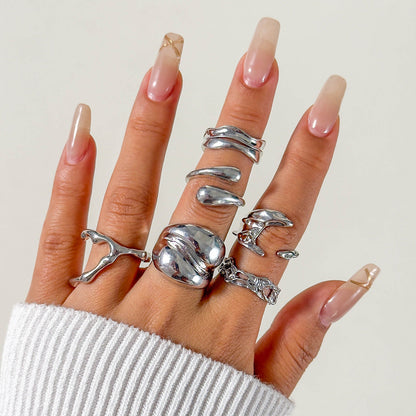 Irregular Pearl Ring Set Trendy Gold Retro Geometric Statement Rings