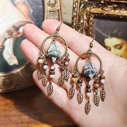 Vintage Inspired Leaf Tassel Earrings Alloy Statement Jewelry