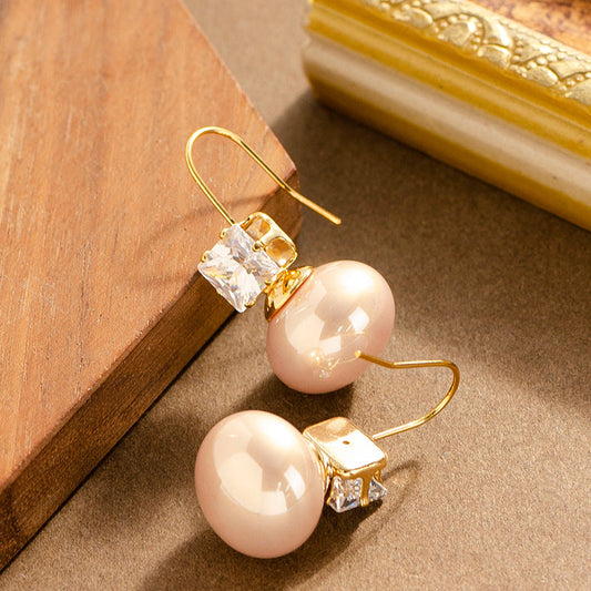 Elegant French-Style Pearl Stud Earrings With Rhinestones