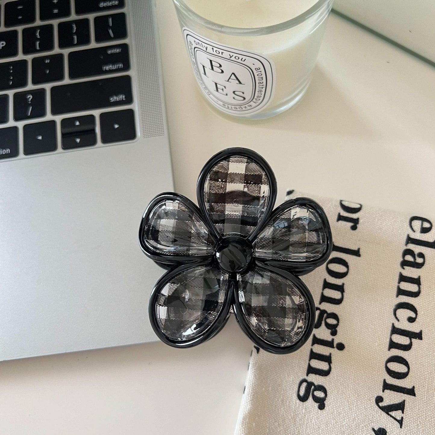 Black Plaid Geometric Sheer Hair Claw