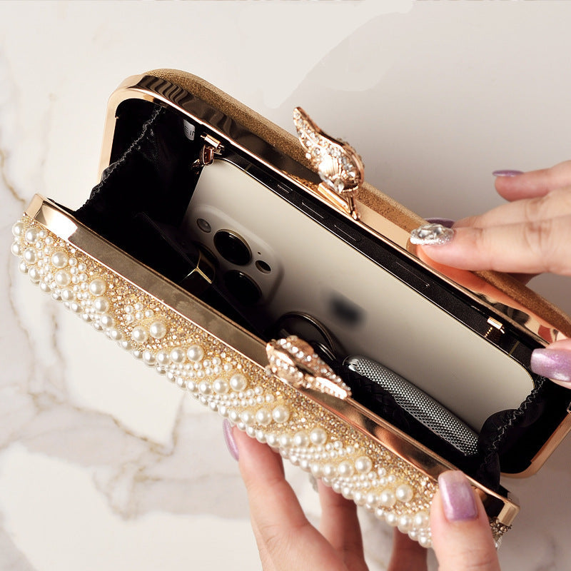 Trendy Pearl Evening Clutch Bag Stylish Party Handbag