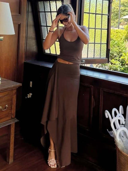 Summer Casual Sleeveless Maxi Dress Set with Unique Design