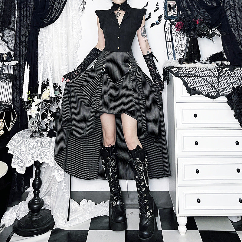 Gothic Striped Maxi Skirt Casual Streetwear