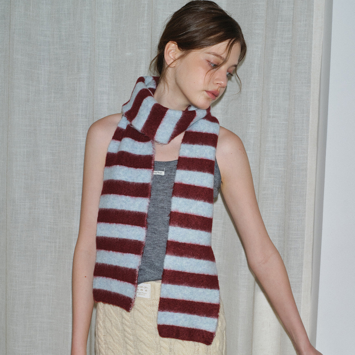 Striped Knitted Wool Blend Scarf For Women - Soft Color Block Winter Accessory