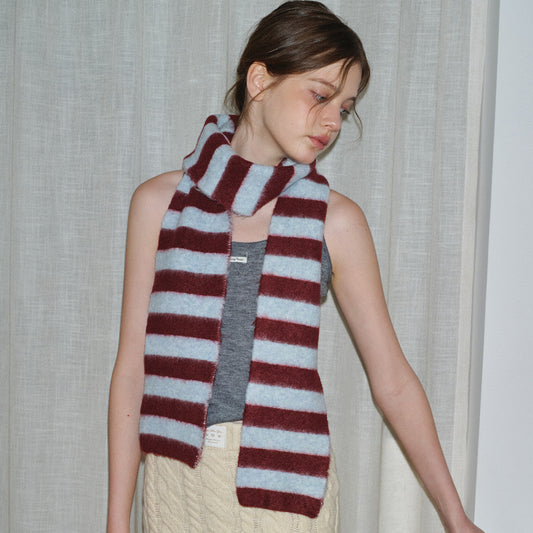 Striped Knitted Wool Blend Scarf For Women - Soft Color Block Winter Accessory