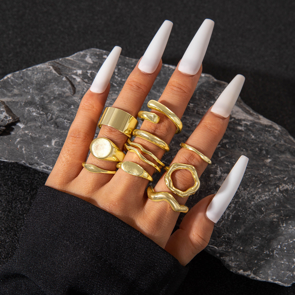 Geometric Metal Lava Line Open Ring Set - 4 Pieces