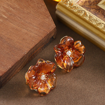 Elegant Floral Acrylic Earrings With 925 Silver Posts