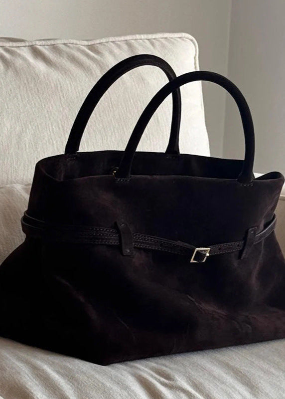 Suede Tote Bag With Buckle Detail