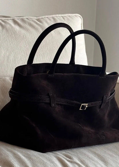 Suede Tote Bag With Buckle Detail