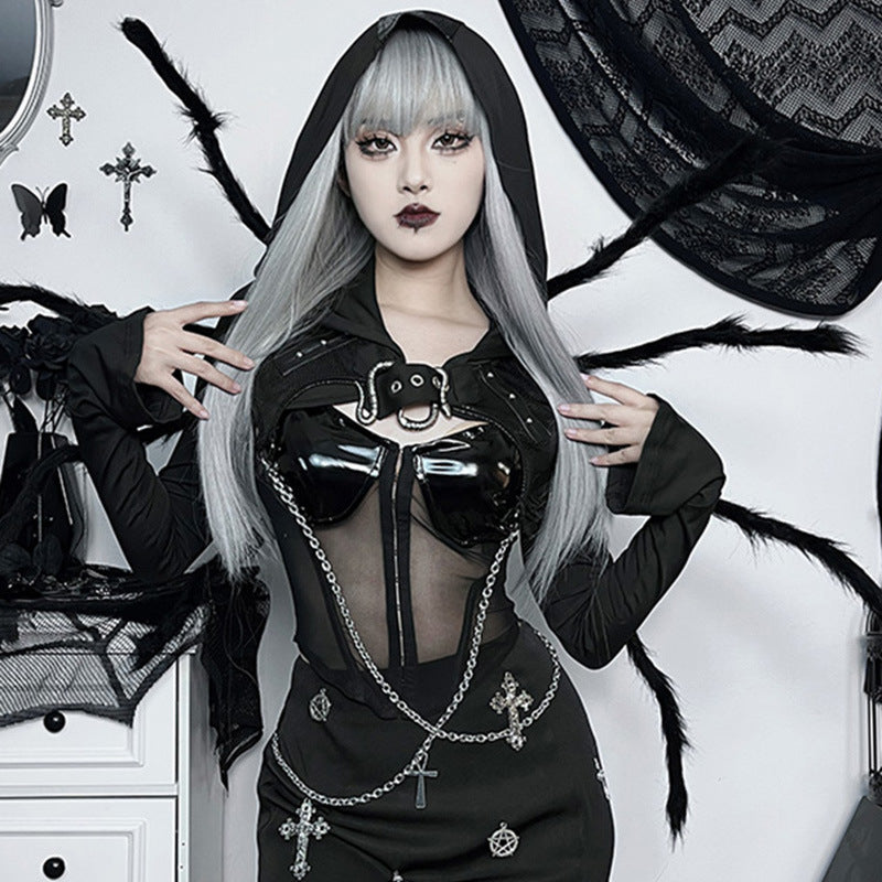 Trendy Hooded Long Sleeve Women's Pullover with Chain Design