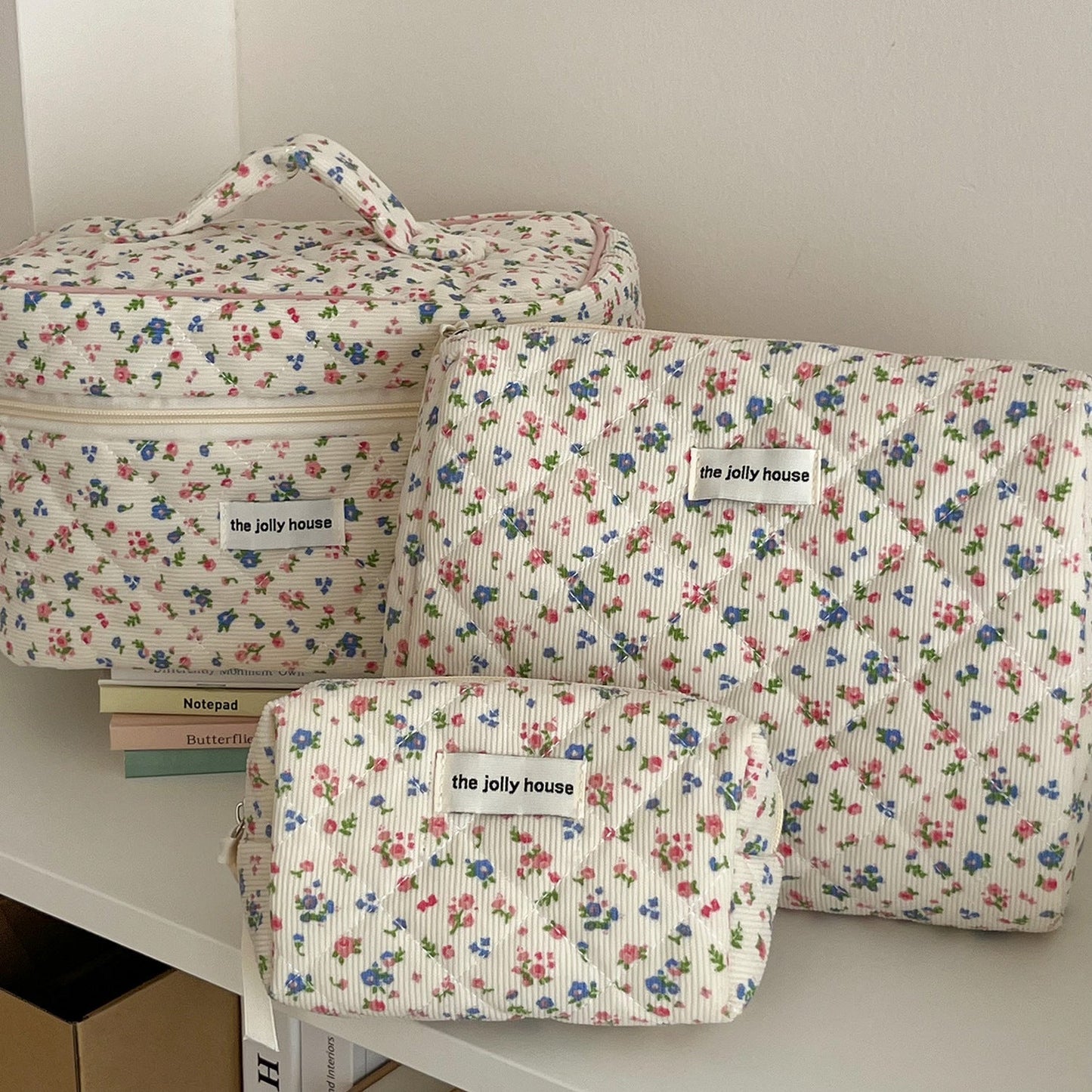 Floral Corduroy Makeup Bag Versatile Travel Organizer