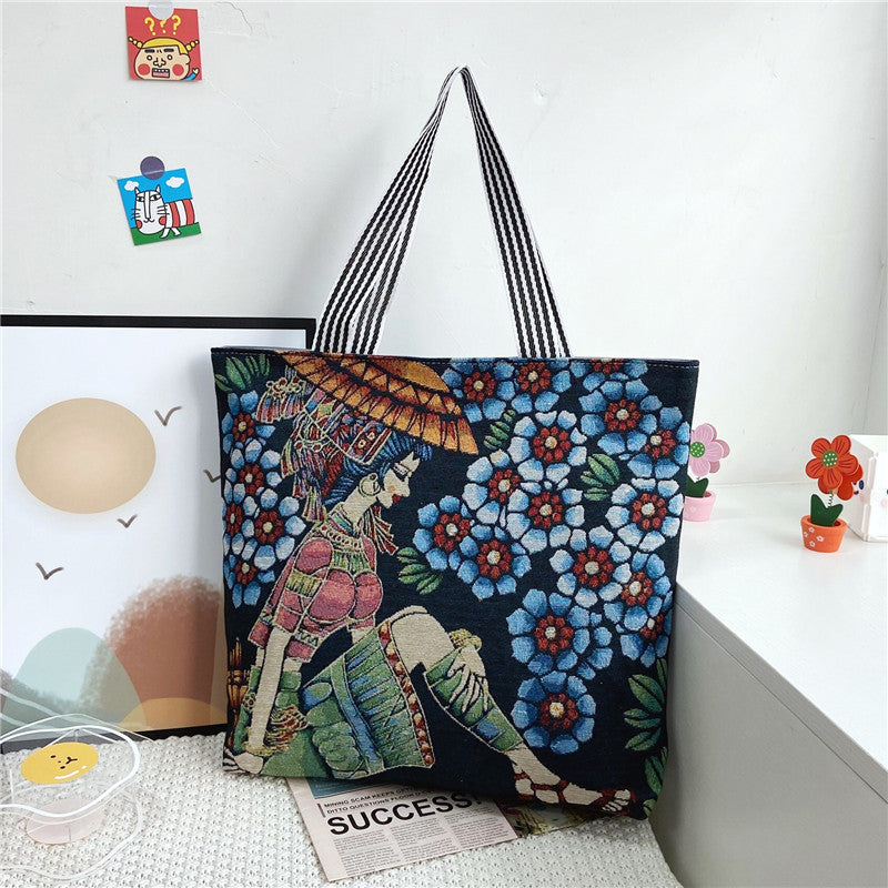 Fashionable Women’s Canvas Tote Bag Multi-Color Retro Style