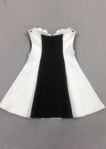 Strapless Satin Rosette Mini Dress Black White