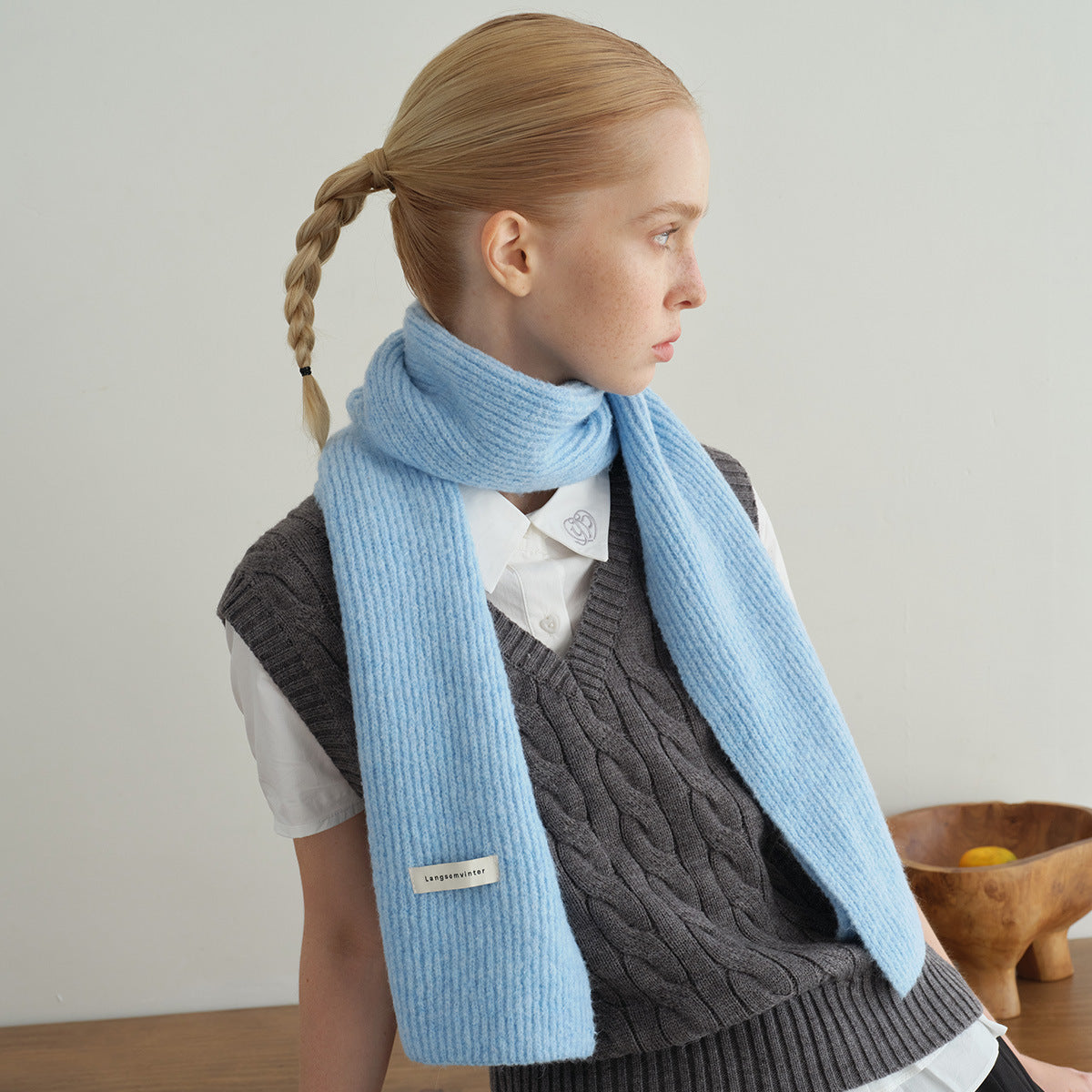Classic Stripe Knit Scarf Women Soft Wool Blend Winter Neck Wrap