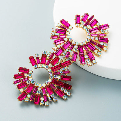 Colorful Water Drop Earrings Alloy Inlaid Crystal Floral Design