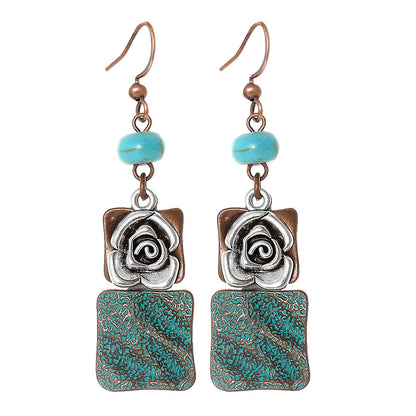 Bohemian Geometric Drop Earrings Stylish Round Triangle Design Zinc Alloy