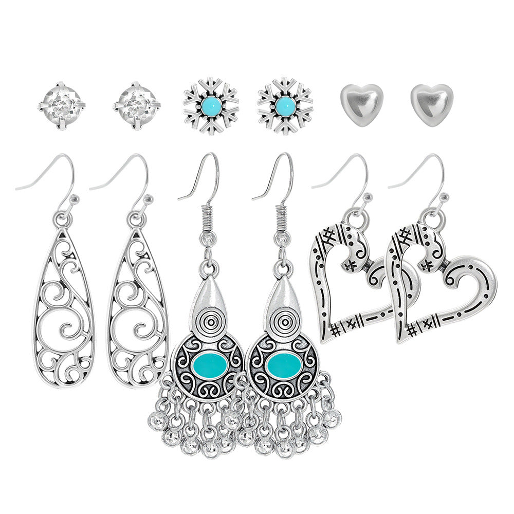 Trendy Bohemian Vintage Silver Earring Set