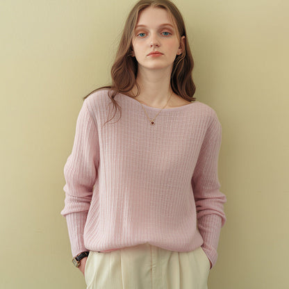 Elegant Round Neck Cashmere Sweater Soft Warm Fall Winter Knitwear