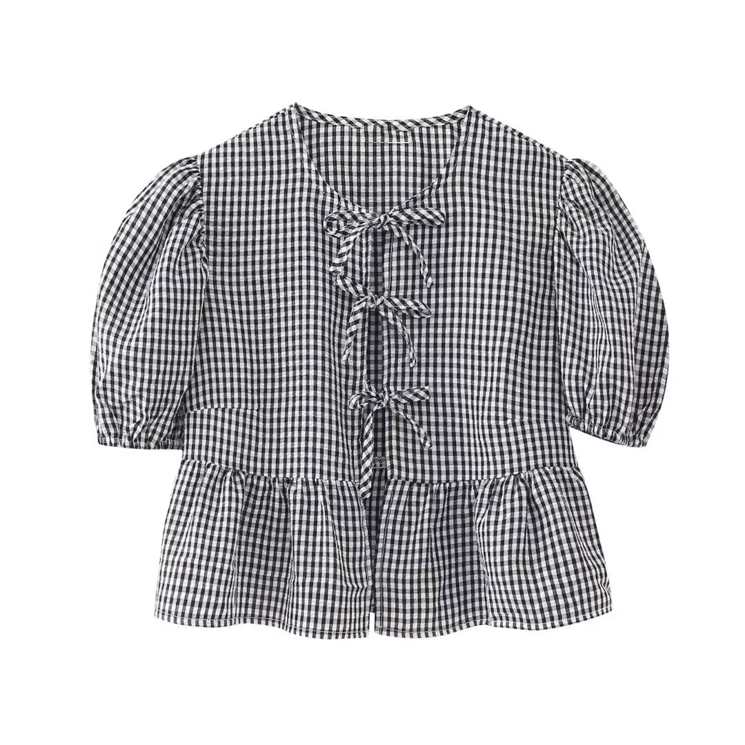 Cute Tie Front Round Neck Pullover Top