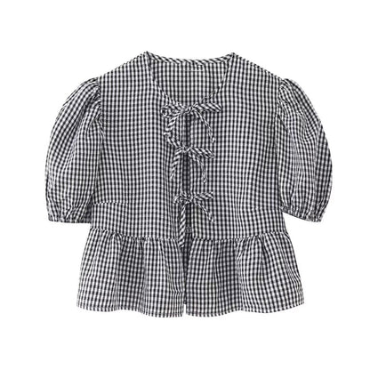 Cute Tie Front Round Neck Pullover Top